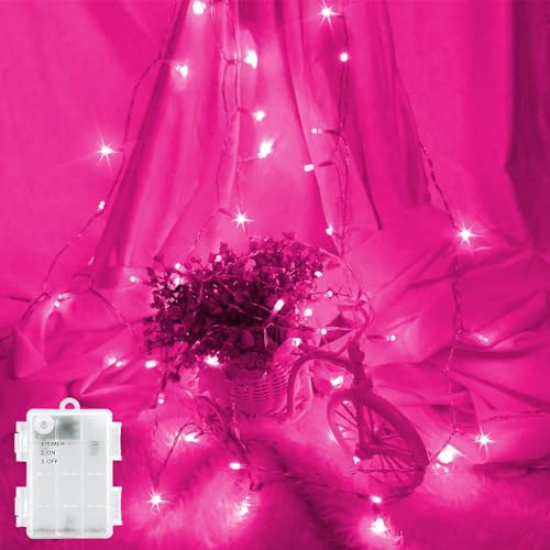 LED Lichterkette Außen Batterie Wasserdicht 3M Outdoor Lichterkette Innen Batterie Timer für Balkone, Fenster, Tür, Wände, Kinderzimmer, Schlafzimmer, Halloween, Weihnachten, Hochzeiten, Rosa von FFZZKJ