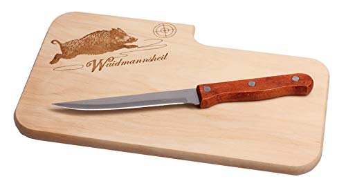 Brotzeitbrett mit Messer I Vesperbrett für Jäger Waidmannsheil I 25,5x14,5x1,3cm von FFelsenfest