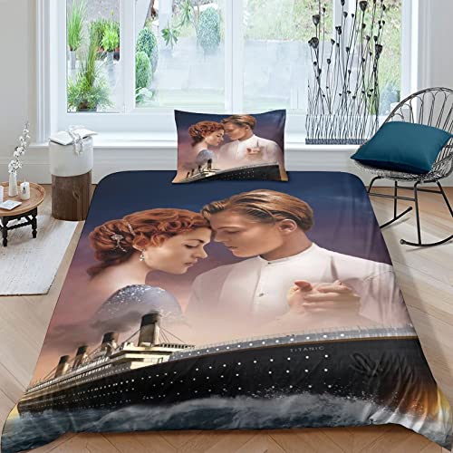 FGAITH 3D Bettbezug Bettwäsche Geeignet FürKinder Und Jugendliche Titanic Muster Modern Mikrofaser Bettbezüge Mit Reißverschluss Und Kissenbezug Single（135x200cm） von FGAITH