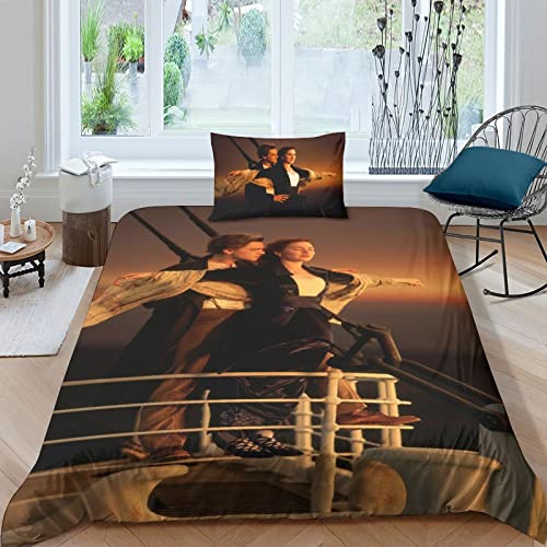 FGAITH Kinder Bettwäsche Titanic Bettwäsche Set Bettbezüge Set Mikrofaser Titanic Bettbezug Mit Reißverschluss Und Kissenbezug Single（135x200cm） von FGAITH