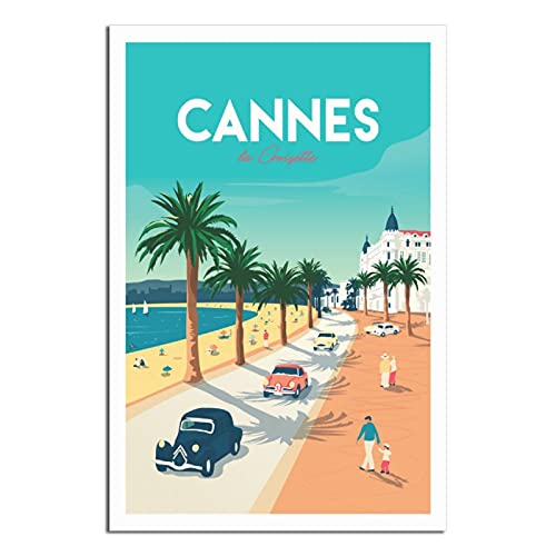 Vintage Frankreich Reise Poster Cannes Beach Highway Leinwand Kunst Poster Bild Geschenk Wanddekoration Kunst Gemälde Poster Modern Familie Büro Schlafzimmer Dekorative Poster von FGHR