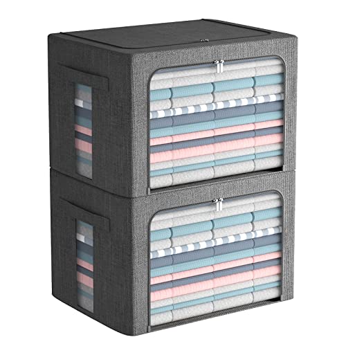 2 Stück transparente Fenster-Aufbewahrungskörbe – große faltbare Stoff-Aufbewahrungsboxen für Kleidung – stapelbares Organizer-Set mit Tragegriffen, 160 x 40 x 32 cm von FHSQX