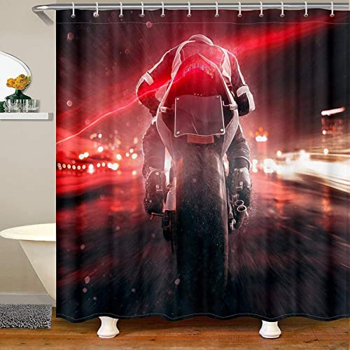 FIBITA Duschvorhang 180x200 Motorrad Duschvorhang Offroad Badezimmer Vorhang Sport Antischimmel Wasserdicht Badezimmer Vorhang 3D Effekt Duschvorhänge Polyester Waschbar mit Haken von FIBITA