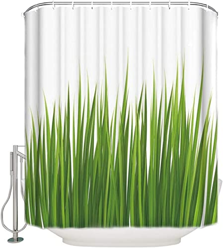 FIBITA Duschvorhang 240x200 Grünes Gras Shower Curtains Grünes Gras Badezimmer Vorhang Anlage Duschvorhang Antischimmel Wasserdicht 3D Duschvorhänge Badewannen Waschbar von FIBITA