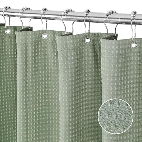FIISAYL Waffel Duschvorhang Shower Curtains mit Magnet Waschbar Textil Polyester Stoff Bad Vorhang mit 12 Duschvorhangringe Wasserdicht für Dusche und Badewanne 183 x 183 cm(Grün) von FIISAYL