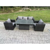 Outdoor Rattan Gartenmöbel Steigender Verstellbarer Anhebender Esstisch Sets Gartensofa Sitzgruppe Stühle Dunkelgrau 8-Sitzer - Fimous von FIMOUS