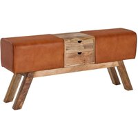 Design Turnbock Sitzbank Braun mit Schubladen 120x56x30 cm, Turnhocker Bank aus Echtleder mit Stauraum, Hocker Garderobenbank Sitzhocker Springbock von FINEBUY