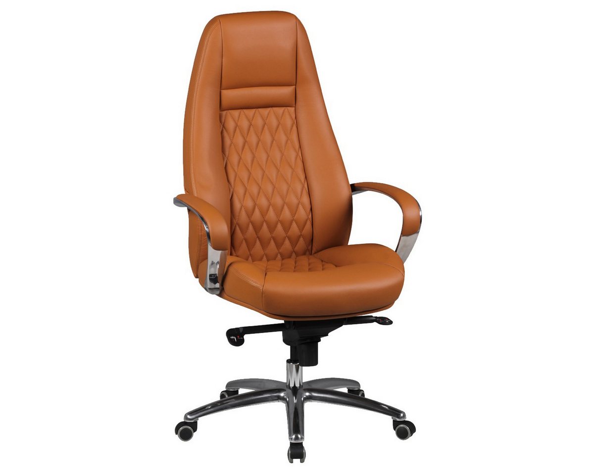 FINEBUY Chefsessel SuVa3470_1 (Bürostuhl AUSTIN Echtleder Caramel 120 kg), Schreibtischstuhl Hohe Rückenlehne mit Kopfstütze von FINEBUY