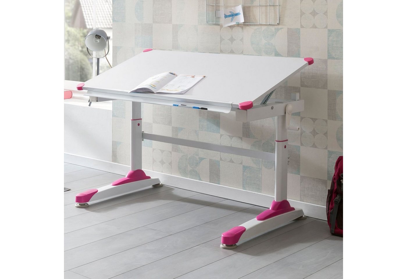 FINEBUY Kinderschreibtisch SuVa13829_1 (Kinderschreibtisch 119 x 67 cm Pink Weiß Maltisch), Neigbarer Schülerschreibtisch, Kindertisch Modern von FINEBUY