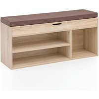 FineBuy Schuhbank mit Sitzfläche Garderoben-Bank Holz 104x51x32 cm, Holzbank klein gepolstert, Sitzbank schmal Flur mit Stauraum, Truhenbank von FINEBUY