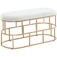 Sitzbank Samt Weiß / Gold 90x46x38 cm Flur Polsterbank mit Metallgestell, Design Bettbank Schlafzimmer, Flurbank Garderobenbank Modern - Finebuy von FINEBUY