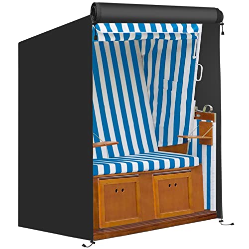 FINEW Strandkorb Schutzhülle Winterfest aus 600D Oxford Gewebe,135x105x175/140cm Strandkorbhülle Winddicht, Strandkorbabdeckung mit Reißverschluss, Reißfest und UV Beständig, Wasserdicht, Schwarz von FINEW