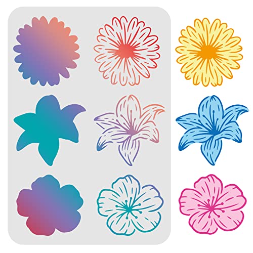 FINGERINSPIRE Layered Flowers Pattern Drawing Malschablonen 29,7x21cm Lilien/Hibiskus/Chrysantheme Dekoration Malschablonen zum Malen auf Holz, Boden, Wand und Stoff von FINGERINSPIRE