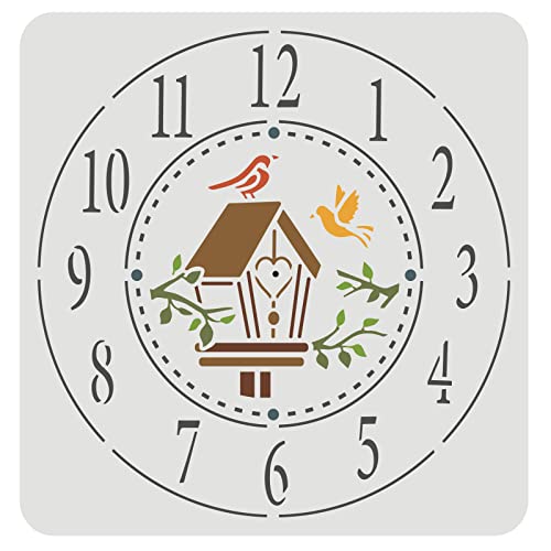 FINGERINSPIRE Uhr Schablone 30x30 cm Erstellen Sie DIY Uhr Bastel Schablonen Schablone Zweige Vogelhaus Uhr Schablonen Mit Nummer Kunststoff Uhr Dekor Schablone Zum Malen Auf Holzbodenwand von FINGERINSPIRE