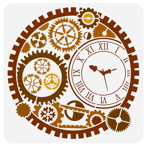 FINGERINSPIRE Zahnrad-Malschablone 30 x cm wiederverwendbar Cyborgpunk-Uhr-Muster Zeichenschablone DIY Vintage-Uhr-Dekoration Schablone zum Malen auf Holz Wand Stoff Papier Möbel DIY-WH0391-0754-US18 von FINGERINSPIRE