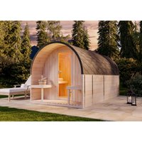 Finntherm - Fasssauna aus Holz ScandiPod Outdoor-Sauna mit Vorraum und Terrasse - Deluxe 204 x 400 cm - naturbelassen - Naturbelassen von FINNTHERM