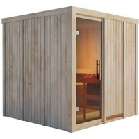 Karibu - Sauna Rodin mit Fronteinstieg Innensauna 3 Sitzbänke aus Holz , Saunakabine mit 68 mm Wandstärke, Infrarotsauna mit Montagematerial von Karibu