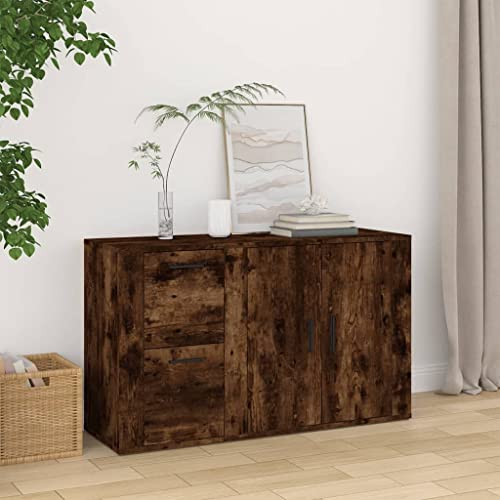 FIRBNUS 100x33x59,5 cm Bücherschranks Seitenschrank mit 2 Schubladen Sideboard Schubladenschrank Lagerschrank Beistellschrank Kommode Räuchereiche Sideboard Wohnzimmer Holzwerkstoff von FIRBNUS