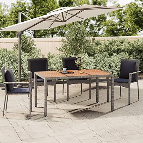 FIRBNUS 150x90x75 cm Esstisch Grau mit Holzplatte Terrassentisch Dining Table Gartentisch Holztisch Wasserbeständiges Sideboard Gartenmöbel Kaffeetisch Poly Rattan und Massivholz Akazie von FIRBNUS