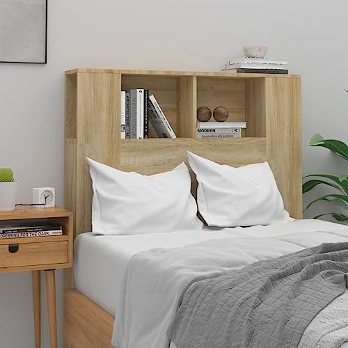 FIRBNUS Kopfteil mit Ablagen Sonoma-Eiche 100x18,5x104,5 cm Kopfteil-Regal Feuchtigkeitsbeständigkeit Holzwerkstoff Bücherregal-Kopfteil Modernes Möbel für Schlafzimmer Aufbewahrung Büchern von FIRBNUS