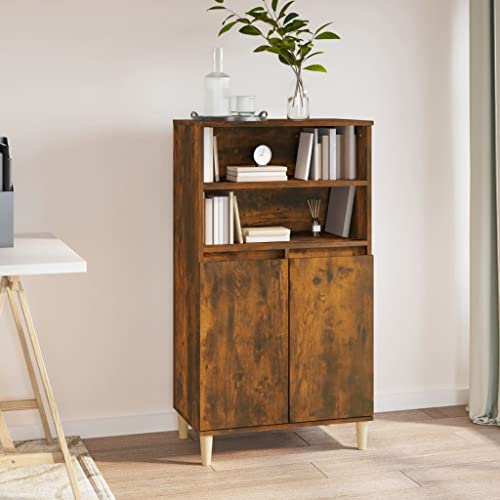 FIRBNUS Seitenschrank 60x36x110 cm mit 2 Offene Ablagen und 4 Fächer Schubladenschrank Lowboard Lagerschrank Räuchereiche Sideboard Wohnzimmer TV Schrank Aufbewahrungskommode Holzwerkstoff von FIRBNUS