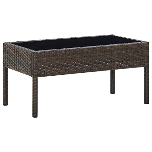 FIRBNUS Teetisch mit Glas Tischplatte 75x40x37 cm Balkontisch Terrassentisch Gartentisch Dining Table Couchtisch Kaffeetisch Garten Esstisch Stehtisch Braun Poly Rattan und Stahl von FIRBNUS