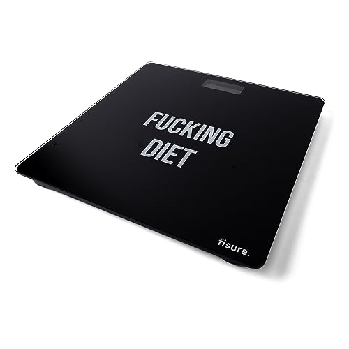 Fisura - Digitale Badezimmerwaage "f*cking diet". Badezimmerwaage aus Glas. Elektronische Personenwaage bis zu 180 kg und 50 g Genauigkeit, Step-On Technologie. 30 x 30 cm von FISURA