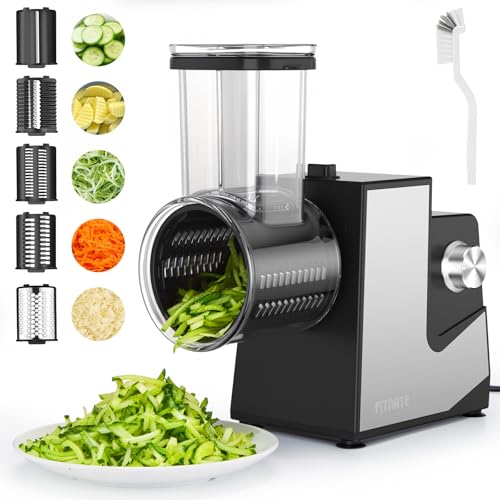 FITNATE Gemüseschneider Elektrisch, Elektrische Käsereibe, Käsereibe, Reibe für Gemüse mit 5 Einsätzen, Küchenmaschine, Silber, Reibe für Obst und Gemüse, Käse, 250W mit EU-Stecker FITNATE Gemüseschneider Elektrisch, Elektrische Käsereibe, Käsereibe, Reibe für Gemüse mit 5 Einsätzen, Küchenmaschine, Silber, Reibe für Obst und Gemüse, Käse, 250W mit EU-Stecker von FITNATE