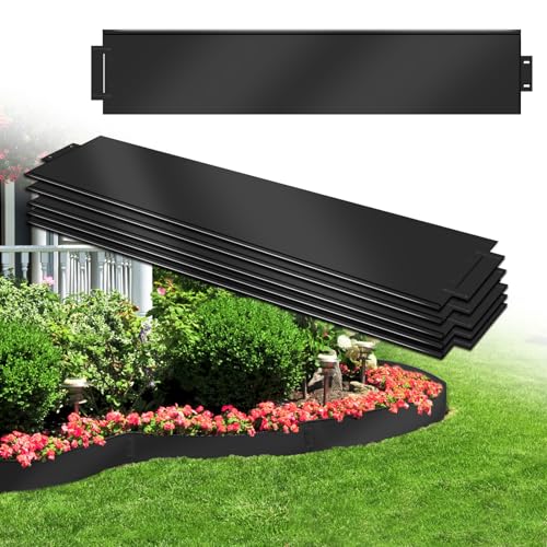 FIVMEN 50M Rasenkante Verzinkt Metall Mähkante Beeteinfassung mit Schnalle Beetumrandung, Flexible Schneidebar Gartenpalisade, Schwarz (50pcs, 100x18cm) von FIVMEN