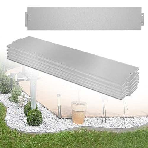 FIVMEN 50M Rasenkante Verzinkt Metall Mähkante Beeteinfassung mit Schnalle Beetumrandung, Flexible Schneidebar Gartenpalisade, Silber (50pcs, 100x15cm) von FIVMEN