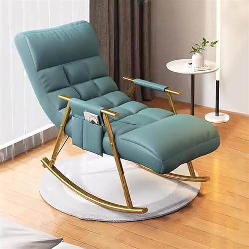 FIXARE Schaukelstuhl Accent Glider Lounge Chair Liegestuhl for Wohnzimmer, Schlafzimmer, Beistellstühle, Rückenlehne 5 Positionen Und Weich Gepolstertes Kissen (Color : Sea Blue, Size : Golden feet von FIXARE