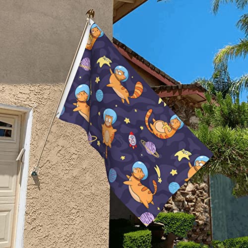 Langlebiges, nahtloses Bild einer orangefarbenen Katze, die im Weltraum spielt, Flaggen, 90 x 150 cm, Banner, für den Außenbereich, Garten, Terrasse, Flagge, doppelseitiger Druck, Flaggen für den Inne von FJQWKLF