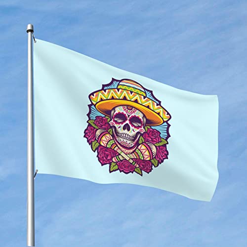 Robuste Flagge mit Totenköpfen und Blumen, 122 x 182 cm, langlebiges Banner für den Außenbereich, Willkommensflagge für Zuhause, Party, Terrasse, Dekoration von FJQWKLF
