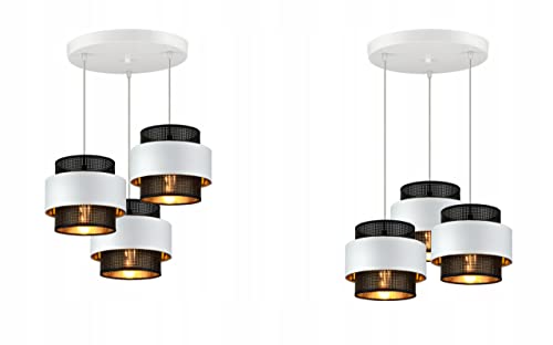 FKL DESIGN Home Deco – Dreifachlampe Pendelleuchte Esstisch – Hängeleuchten & Pendelleuchten – Deckenlampe Hängend - Wohnzimmer - Küchenlampe - Beleuchtung Weiß Gelb - (Farbe schwarz - silber) von FKL DESIGN Home Deco