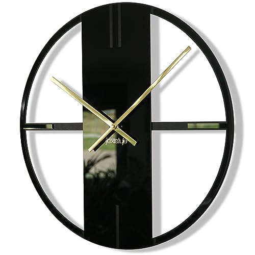 FLEXISTYLE Wanduhr aus Metall Unique für Wohnzimmer, Schlafzimmer, Büro, 50 cm Durchmesser, modernes Design ohne tickgeräusche (Schwarz & Schwarz) von FLEXISTYLE