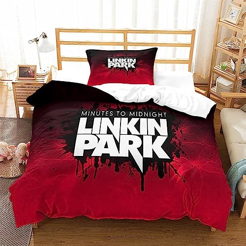 FLOAPA 3D-Bettwäsche-Set Linkin Park Bettbezug-Set Für Kinder Jungen Und Mädchen 3D-Druck Amerikanische Rockband Bettbezug Mit Kissenbezügen 135X200CM von FLOAPA
