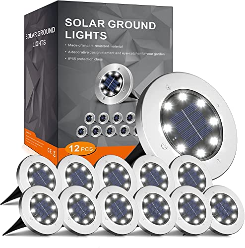 FLOWood Solar Bodenleuchte Solarleuchte für Garten Solar Außenleuchte 8 LEDs wasserdicht Edelstahl + Kunststoff 12 Stk von FLOWood