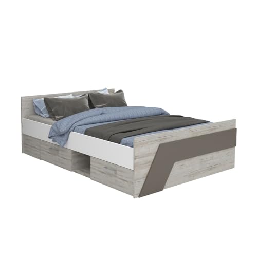 FMD Möbel Nona 11 Bett, Holzwerkstoff, Sandeiche Nb/weiß/Lava, Doppel von FMD Möbel
