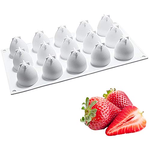 FANDE 3D Silikonform Erdbeere, Mousse-Kuchenform backform Silikonform, 3D-Erdbeer-Silikon-Schokoladen-Backformen mit 15 Kavitäten, für die Kuchenverzierung, Mousse-Form, Desserts Form von FNDE
