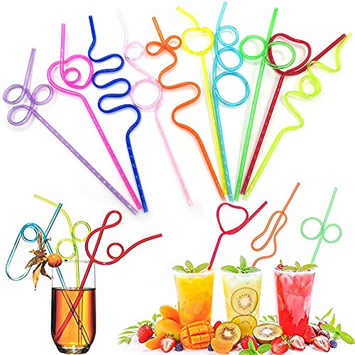 FANDE Reusable Straws, Pack of 30 Drinking Straws with Knot Curly, Spiral Drinking Straws, Long Plastic Straws for Children Adults, for Milk, Juice, Cocktails, Mixed Colours (10 Shapes) von FNDE