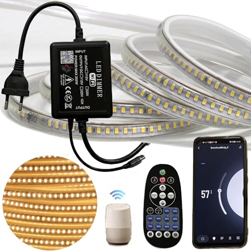 FOLGEMIR 4m super helles LED Band - Warmweiß, 3038 SMD 144 Leds/m Strip, ca. 1100 LM pro Meter, 220V 230V Streifen, Wasserdicht Lichtschlauch, geeignet für Bauprojekt & Kommerzielle Nutzung von FOLGEMIR