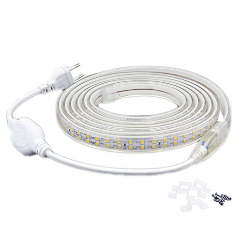 FOLGEMIR 5m LED Band – Kalt Weiß, 2835 SMD 180 Leds/m Streifen, 220V 230V helle Beleuchtung, IP65 wasserdicht (Kalt Weiß, 5m) von FOLGEMIR