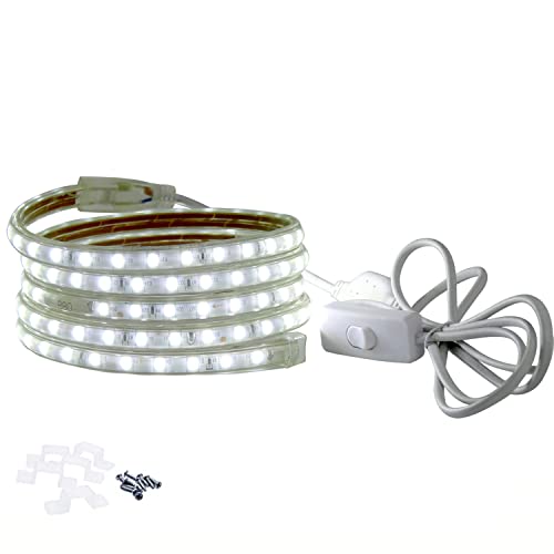 FOLGEMIR 5m Kalt Weiß LED Band mit Schalter, 220V 230V Lichtleiste, 5050 SMD 60 Leds/m Strip, IP65 Lichtschlauch, helle Hintergrundbeleuchtung von FOLGEMIR