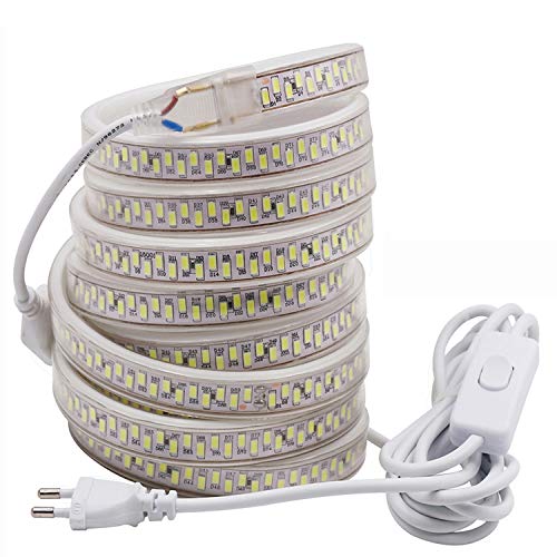 FOLGEMIR 5m LED Band mit Schalter – Kalt Weiß, 5630 SMD 180 Leds/m Streifen, 230V helle Beleuchtung, IP65 wasserdicht (5m) von FOLGEMIR