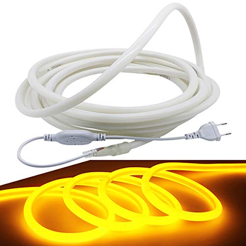 FOLGEMIR 5m Neon Seil Strip Rund, 360° Lumineszenz Gelb, LED flexibler Streifen ohne Lichtpunkte, 220V helle 2835 LED Band, IP65 wasserdicht für Garten Party Hochzeit Deko von FOLGEMIR