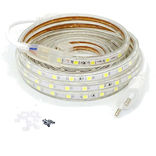 FOLGEMIR 8m Kalt Weiß LED Band, 220V 230V Lichtleiste, 60 Leds/m Strip, IP65 Lichtschlauch, milde Hintergrundbeleuchtung von FOLGEMIR