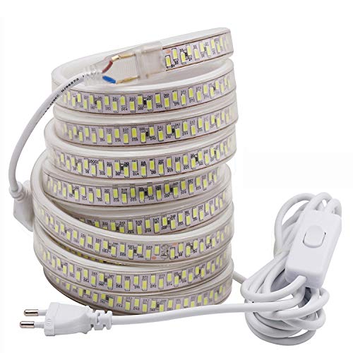 FOLGEMIR 8m LED Band mit Schalter – Warmweiß, 5630 SMD 180 Leds/m Streifen, 230V helle Beleuchtung, IP65 wasserdicht (8m) von FOLGEMIR