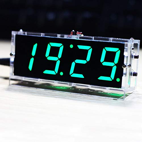 FOLOSAFENAR Qiilu Digitales DIY-Uhrenset, ABS 4-stelliges DIY-LED-Uhrenset mit Automatischer Zeit- und Temperaturanzeige, Weiße Elektronische DIY-Kit-Uhr (Grün) von FOLOSAFENAR