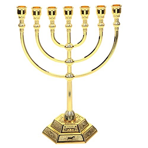 FOMIYES Menora Kerzenhalter mit 7 Zweigen, Hanukkah-Kerzenständer, Jerusalem-Kerzenständer, Tafelaufsatz für jüdische Urlaubsparty-Dekoration, goldfarben, 17 x 13,5 cm von FOMIYES