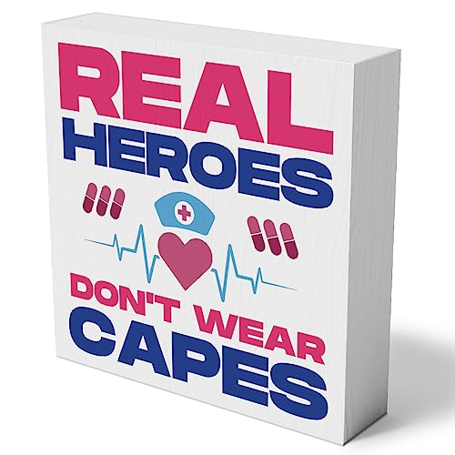 Holzschild mit Aufschrift "Ambulance Driver", Wanddekoration, 12,7 x 12,7 cm, rustikales Schild mit Aufschrift "Real Heroes Don't Wear Capes" von FONALO